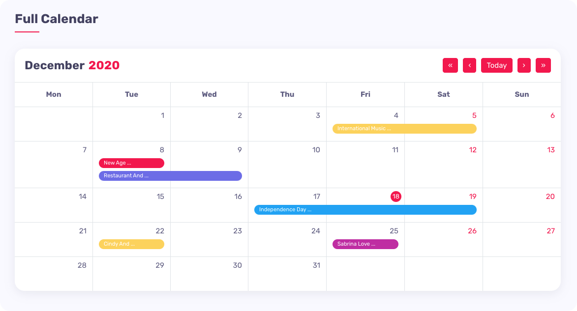 Quick Events - Full Calendar