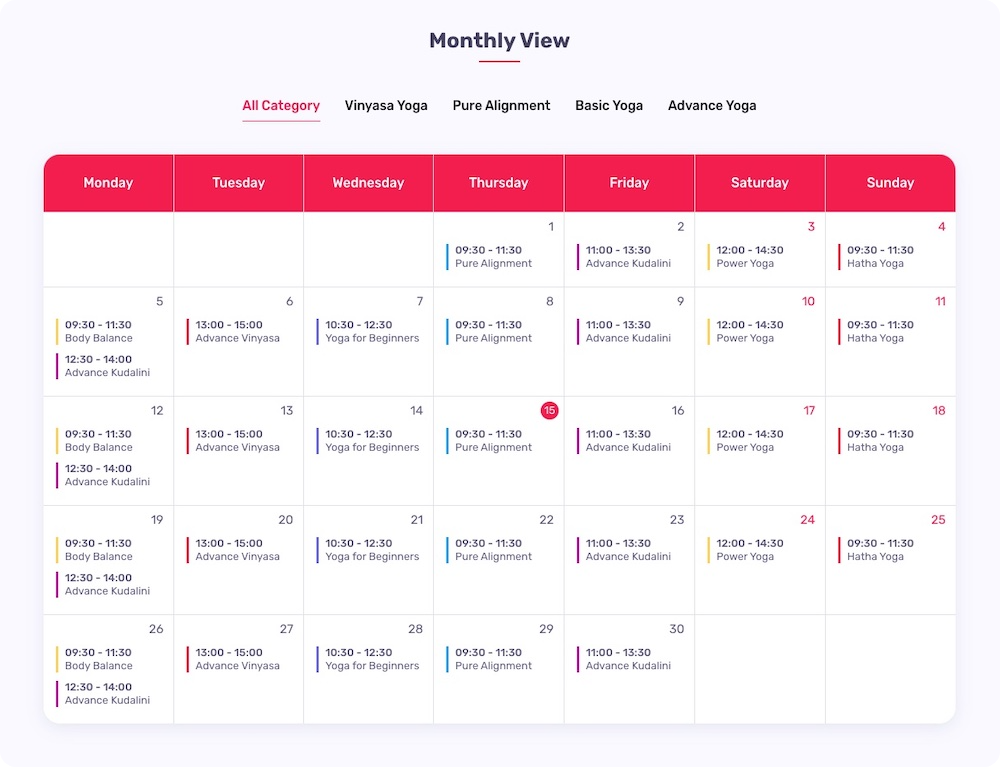 Quick Timetable - Monthly View